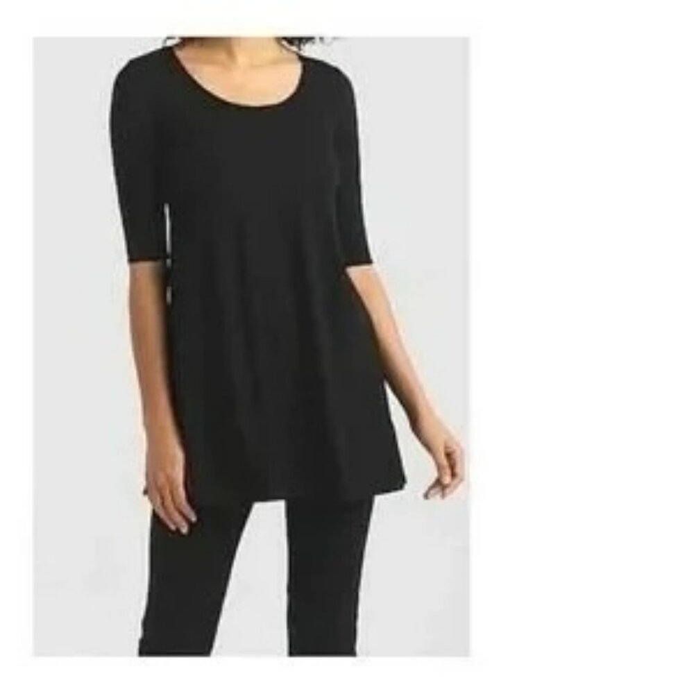 Eileen Fisher Scoop Neck Tunic Top Relaxed Fit 3/4 Sleeve Womens 3X Black